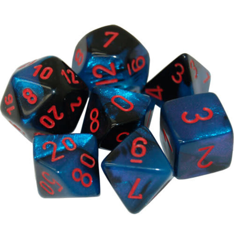 Chessex 7 dés polyédriques Gemini ciel noir étoilé avec chiffres rouges