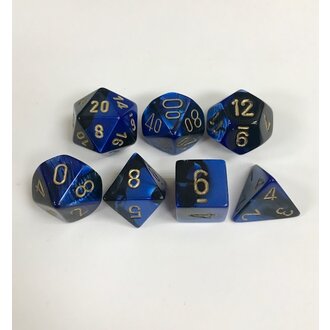 Chessex 7 dés polyédriques Gemini noir/bleu avec chiffres dorés