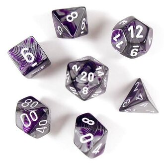 Chessex 7 dés polyédriques Gemini violet/acier avec chiffres blancs