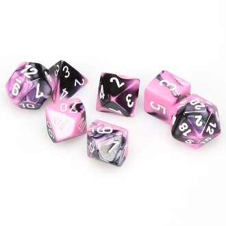 Chessex 7 dés polyédriques Gemini noir/rose avec chiffres blancs
