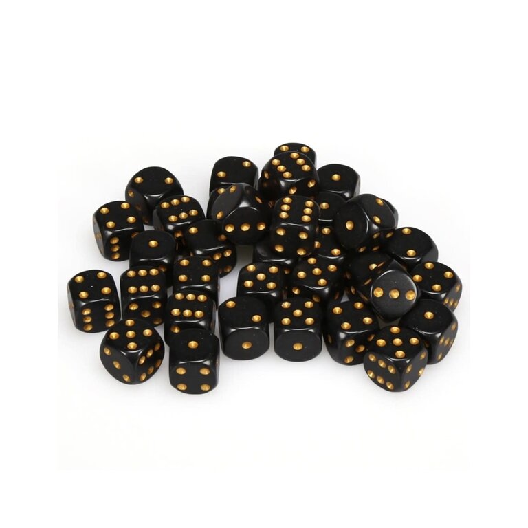 Chessex 36 dés 6 12mm opaques noir avec points dorés