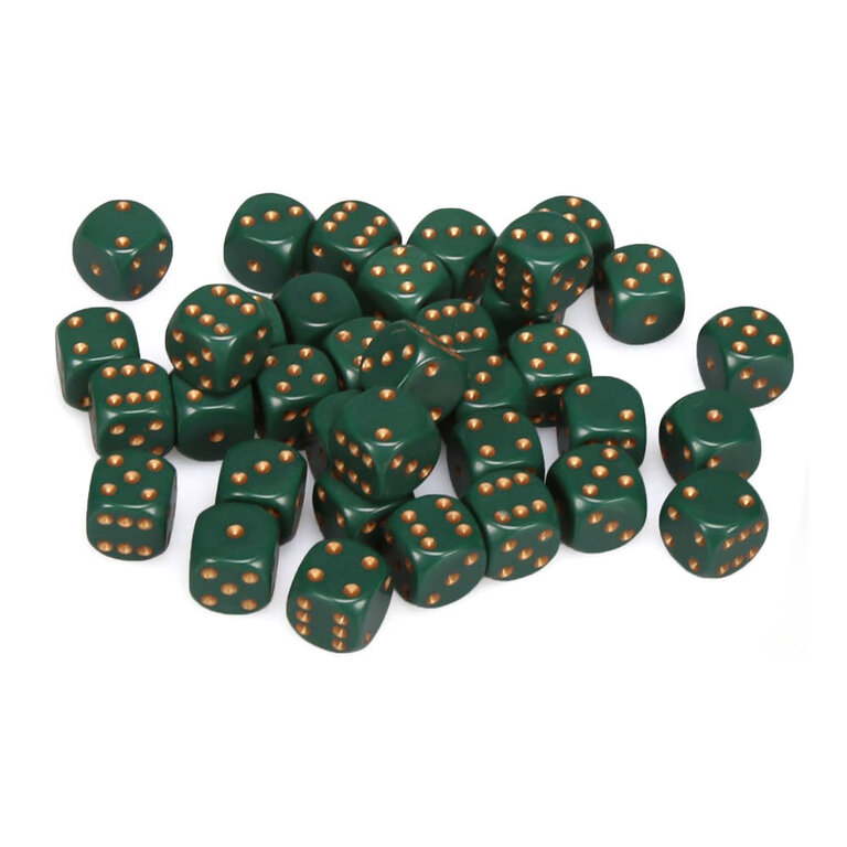 Chessex 36 dés 6 12mm opaques vert foncé avec points cuivrés