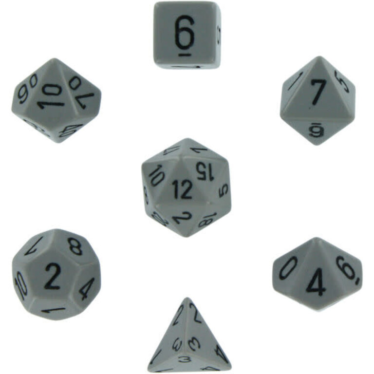 Chessex 7 dés polyédriques opaques gris foncé avec chiffres noirs