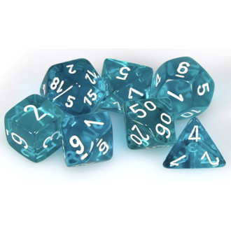 Chessex 7 dés polyédriques transparents sarcelle avec chiffres blancs