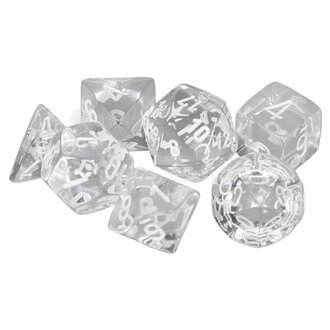 Chessex 7 dés polyédriques transparents clair avec chiffres blancs