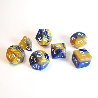 Chessex 7 dés polyédriques Gemini bleu/or avec chiffres blancs