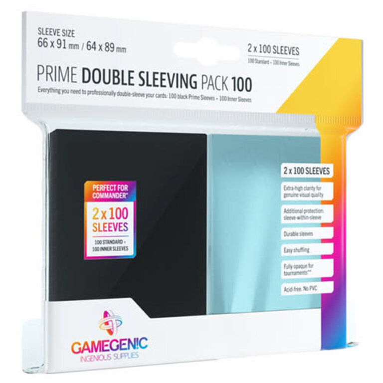 Gamegenic (Gamegenic) Prime Value Double Sleeving Pack Standard : Clear/Black - 2x100 Unités - 66mm x 91mm