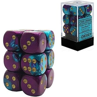 Chessex 12 dés 6 16mm Gemini violet/sarcelle avec points dorés