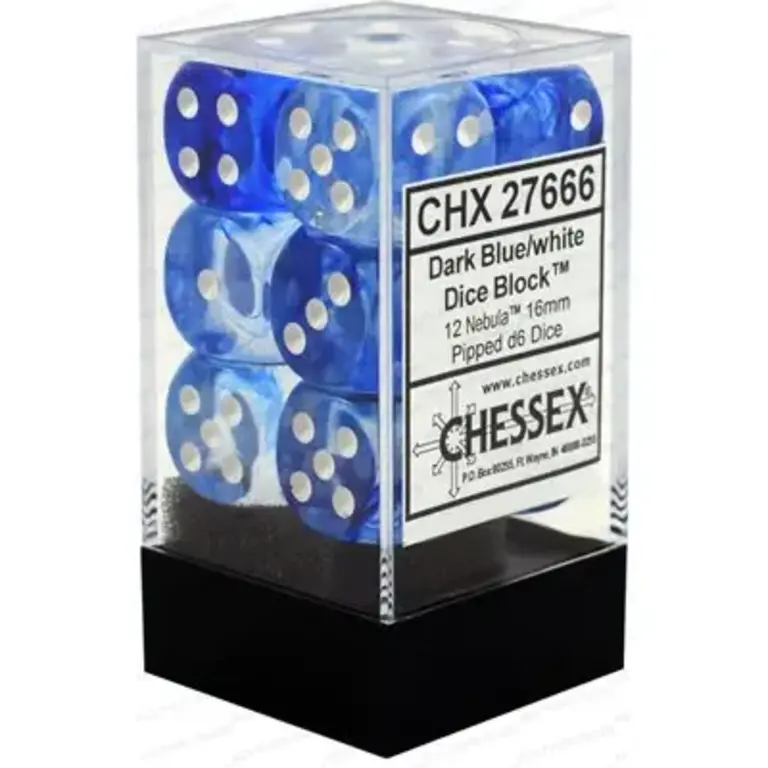 Chessex 12 dés 6 16mm Nebula bleu foncé avec points blancs