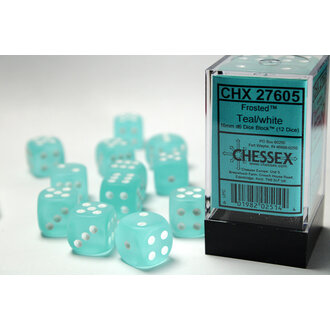 Chessex 12 dés 6 16mm Givré - Sarcelle avec points blancs