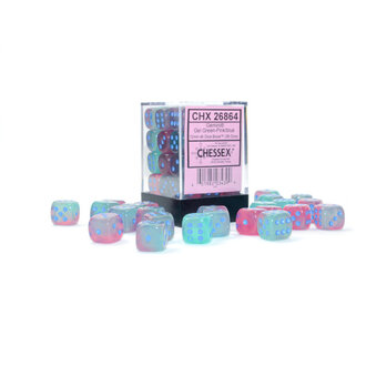 Chessex 36 dés 6 12mm Gemini vert-rose avec points bleus
