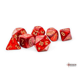 Chessex 7 dés polyédriques Scarab Scarlet avec chiffres dorés - Méga-Hédral