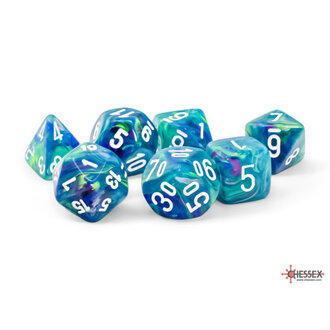 Chessex 7 dés polyédriques Festive Waterlily avec chiffres blancs - Méga-Hedral