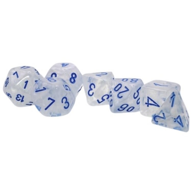 Chessex 7 dés polyédriques Borealis Luminary - Glaçons avec chiffres bleus - Méga-Hedral