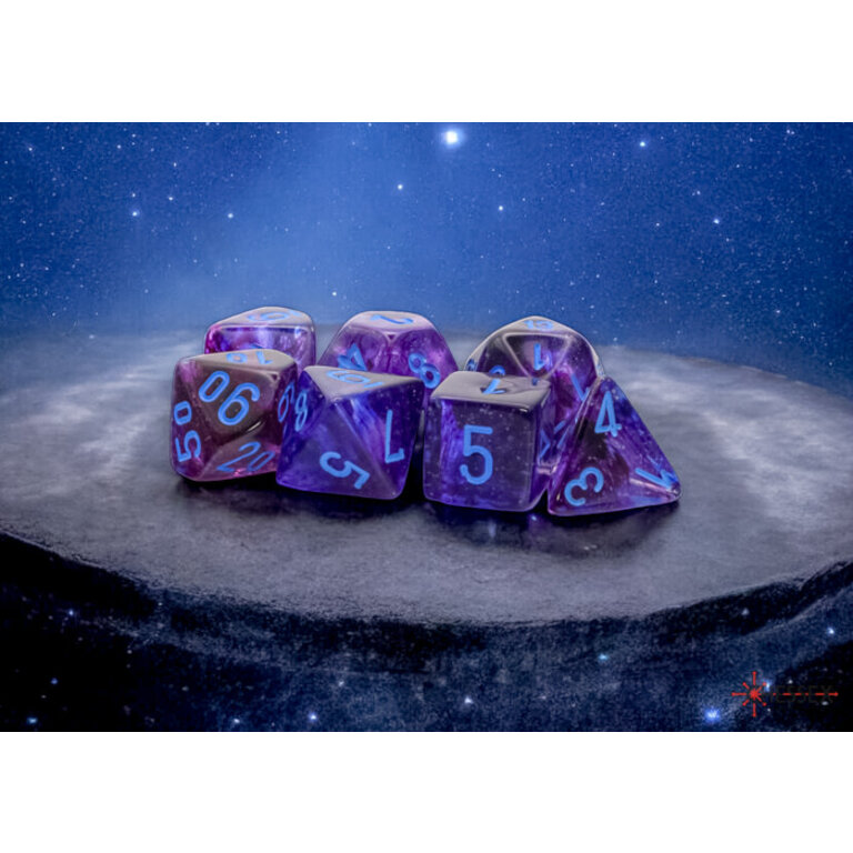 Chessex 7 dés polyédriques Nebula Luminary nocturne avec chiffres bleus - Méga-Hedral