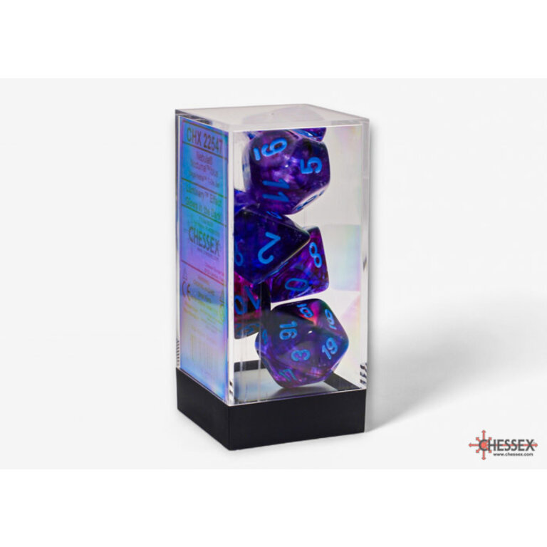 Chessex 7 dés polyédriques Nebula Luminary nocturne avec chiffres bleus - Méga-Hedral