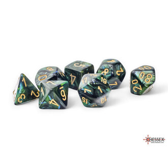 Chessex 7 dés polyédriques Scarab - Ja avec chiffres dorés - Méga-Hedral
