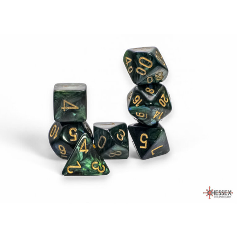 Chessex 7 dés polyédriques Scarab - Ja avec chiffres dorés - Méga-Hedral