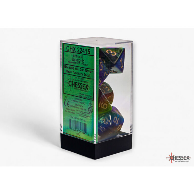 Chessex 7 dés polyédriques Scarab - Ja avec chiffres dorés - Méga-Hedral