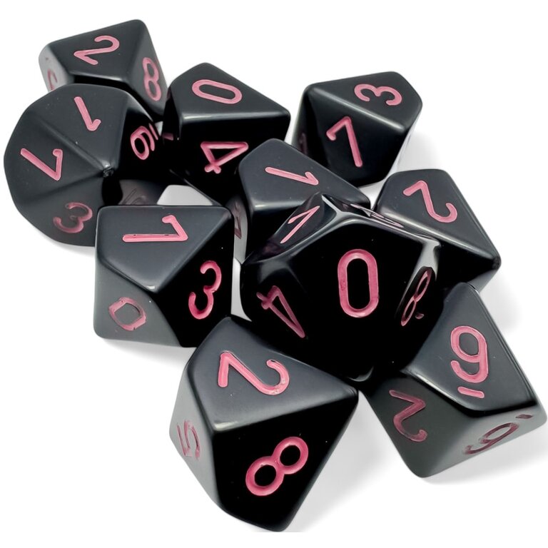Chessex 10 dés 10 opaques noir avec chiffres roses