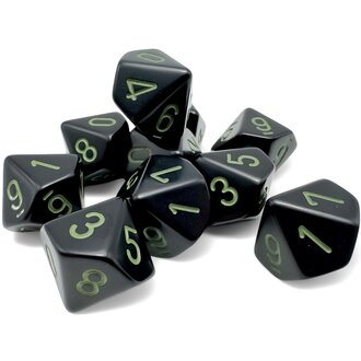 Chessex 10 dés 10 opaques noir avec chiffres verts