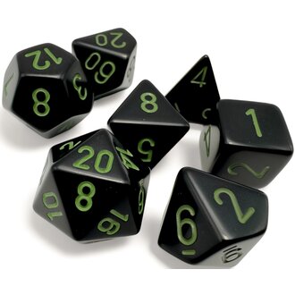 Chessex 7 dés polyédriques opaques noir avec chiffres verts