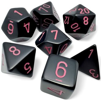 Chessex 7 dés polyédriques opaques noir avec chiffres rose