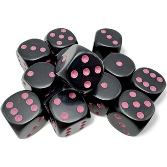 Chessex 12 dés 6 16mm opaques noir avec points rose