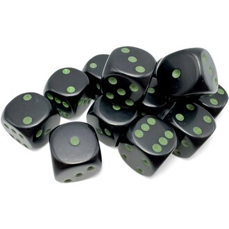 Chessex 12 dés 6 16mm opaques noir avec points verts