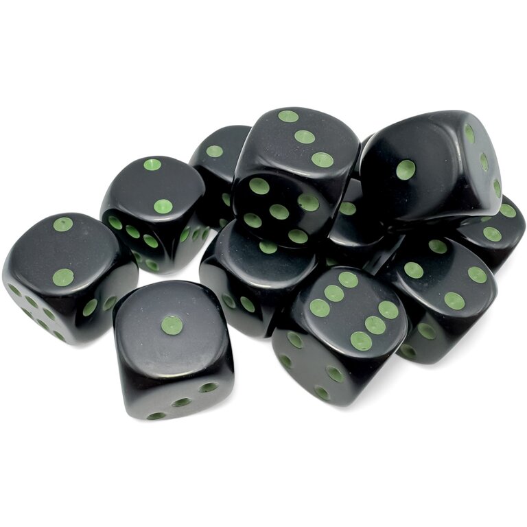 Chessex 12 dés 6 16mm opaques noir avec points verts