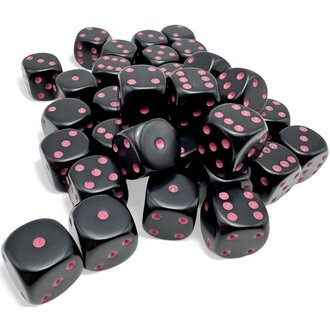 Chessex 36 dés 6 12mm opaques noir avec points rose