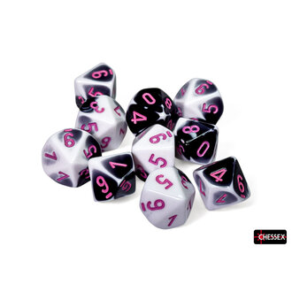 Chessex 10 dés 10 Gemini noirs/blancs avec chiffres roses