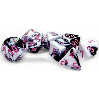 Chessex 7 dés polyédriques Gemini noirs/blancs avec chiffres roses