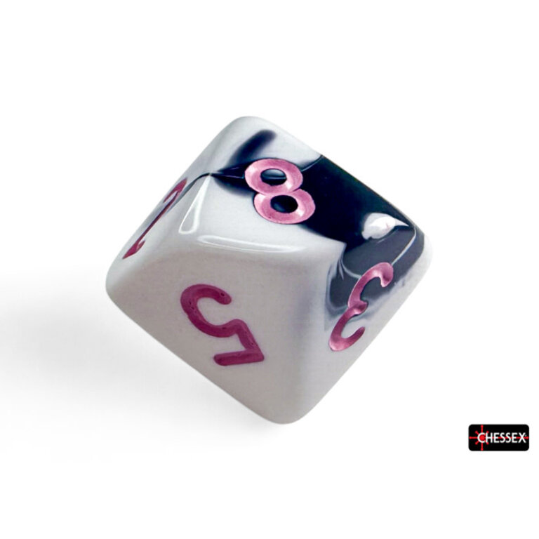 Chessex 7 dés polyédriques Gemini noirs/blancs avec chiffres roses