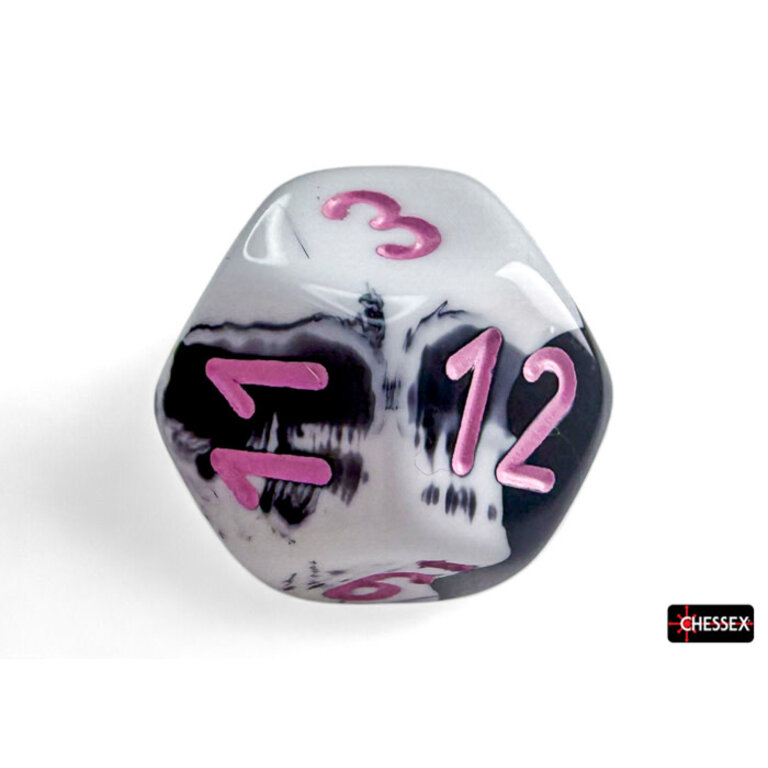 Chessex 7 dés polyédriques Gemini noirs/blancs avec chiffres roses