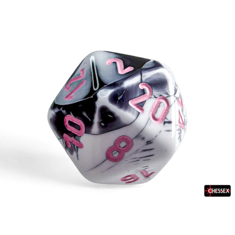 Chessex 7 dés polyédriques Gemini noirs/blancs avec chiffres roses