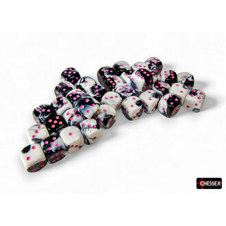 Chessex 36 dés 6 12mm Gemini noirs/blancs avec points roses