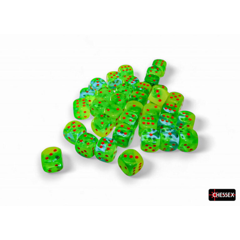 Chessex 36 dés 6 12mm Gemini verts plasma/turquoises avec points orange