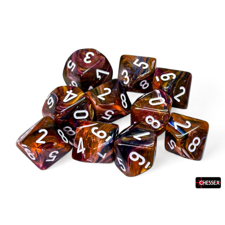 Chessex 10 dés 10 Festive symphonie avec chiffres blancs