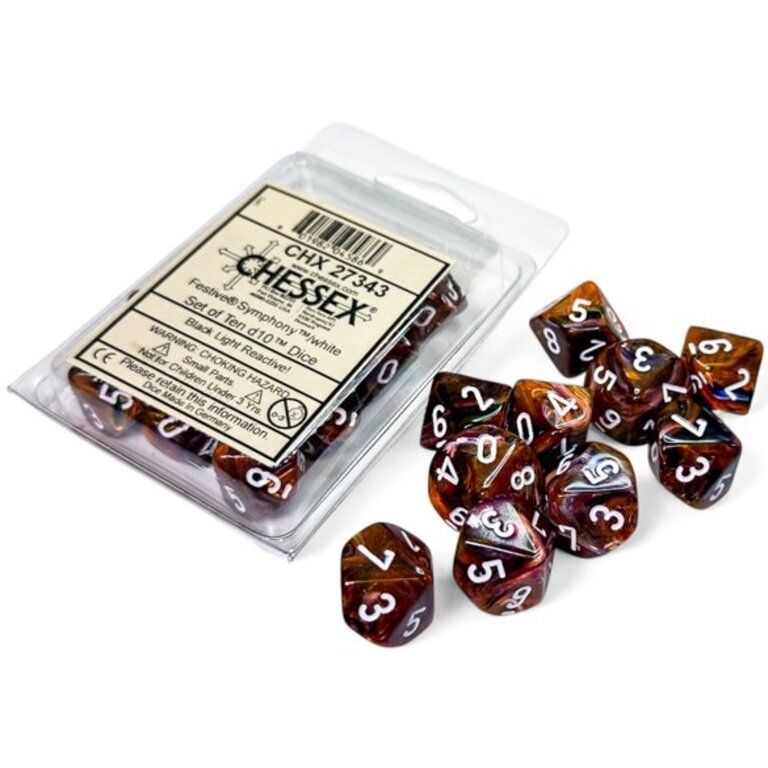 Chessex 10 dés 10 Festive symphonie avec chiffres blancs