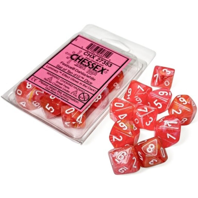 Chessex 10 dés 10 Luminary Festive Dahlia avec chiffres blancs