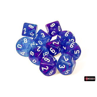 Chessex 10 dés 10 Nebula aura avec chiffres blancs