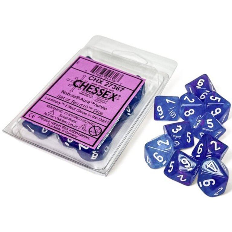 Chessex 10 dés 10 Nebula aura avec chiffres blancs