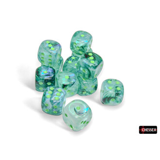 Chessex 12 dés 6 16mm Borealis Luminary kelp avec points verts pâles