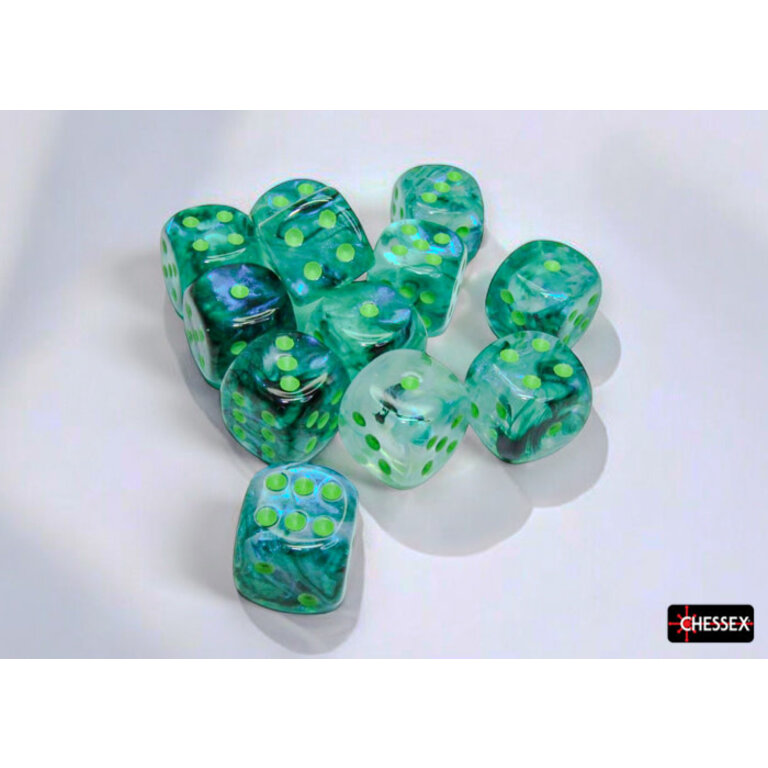 Chessex 12 dés 6 16mm Borealis Luminary kelp avec points verts pâles