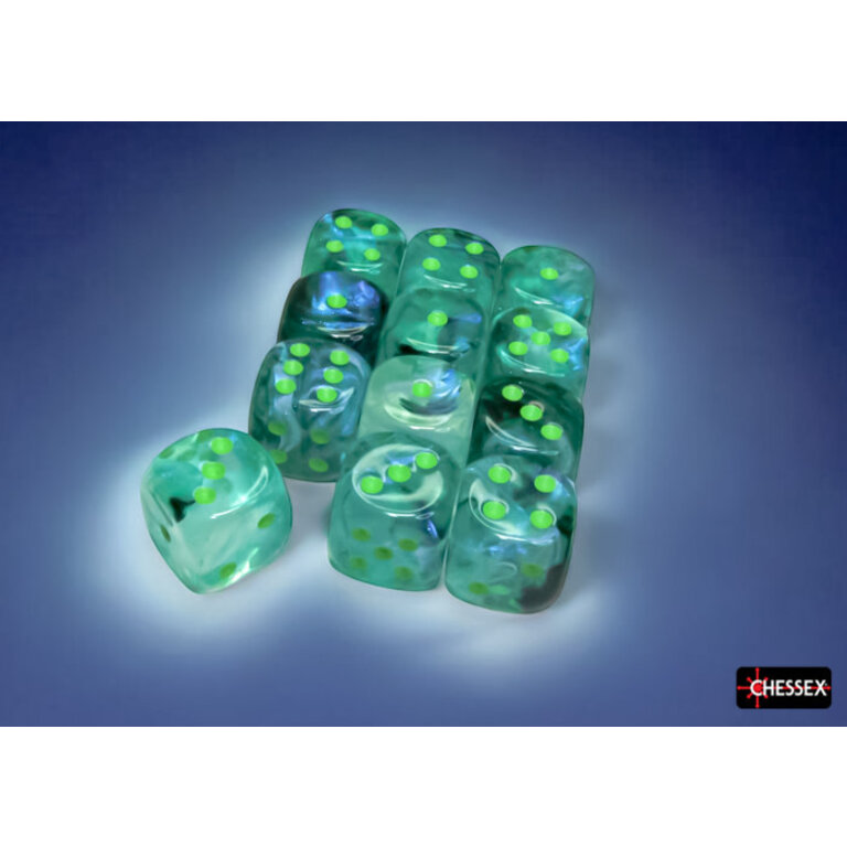 Chessex 12 dés 6 16mm Borealis Luminary kelp avec points verts pâles
