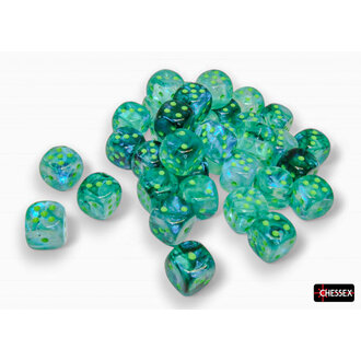 Chessex 36 dés 6 12mm Borealis Luminary kelp avec points verts pâles