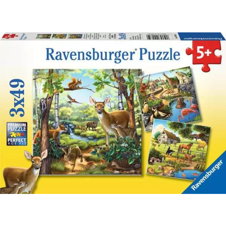 Ravensburger Animaux de la forêt, du zoo et domestiques - 3x49 pièces