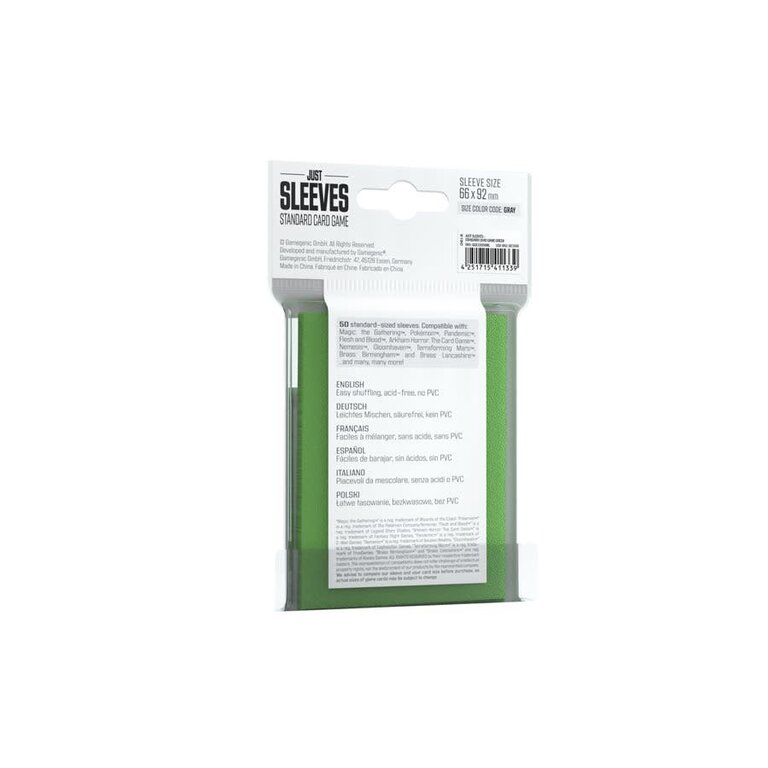 Gamegenic (Gamegenic) Just Sleeves - Standard - Green - 50 unités - 66mm x 92mm