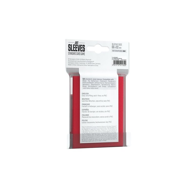 Gamegenic (Gamegenic) Just Sleeves - Standard - Red - 50 unités - 66mm x 92mm